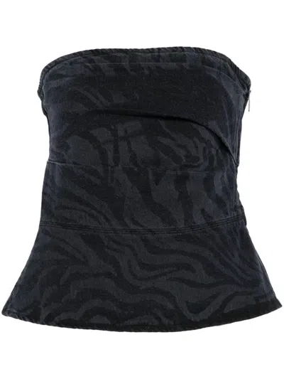 ROTATE BIRGER CHRISTENSEN ROTATE BIRGER CHRISTENSEN ZEBRA PRINT COTTON DENIM TOP