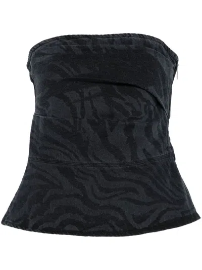 ROTATE BIRGER CHRISTENSEN ZEBRA PRINT COTTON DENIM TOP
