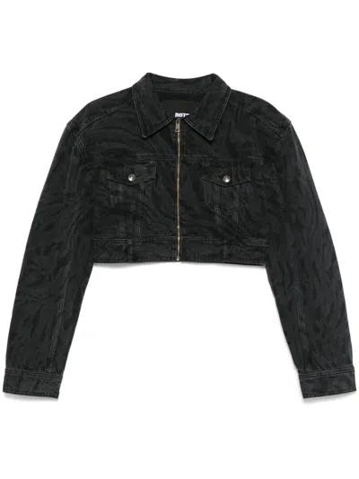 Rotate Birger Christensen Jeansjacke Mit Zebra-print In Schwarz