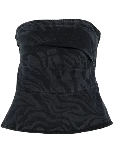 ROTATE BIRGER CHRISTENSEN ZEBRA-PRINT DENIM TOP
