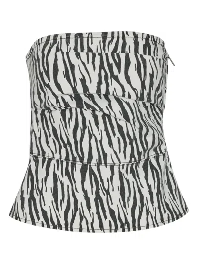 Rotate Birger Christensen Zebra-print Strapless Top In White