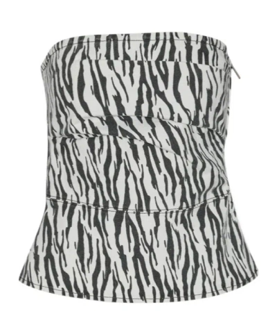 Rotate Birger Christensen Zebra-print Strapless Top In White