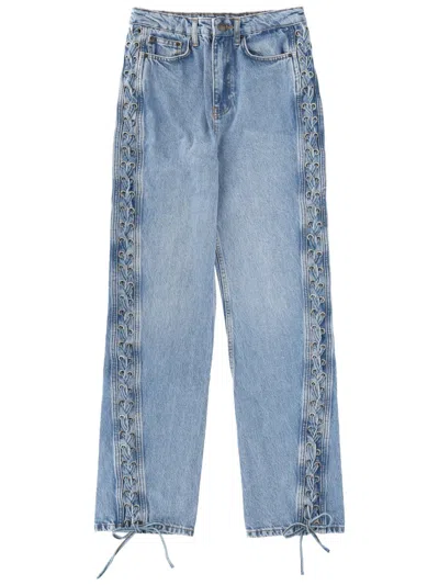 Rotate Birger Christensen Zebra-print Organic Denim High-rise Straight-leg Jeans In Blue