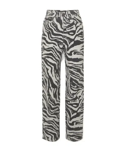 Rotate Birger Christensen Zebra-print Organic Denim High-rise Straight-leg Jeans In Multi