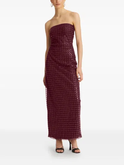 Rotate Birger Christensen Zinfandel Beaded Maxi Tube Dress In Red