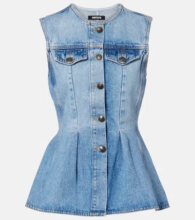 Rotate Birger Christensen Zoey Peplum Denim Top In Blue