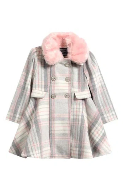 Rothschild Kids' Double Breasted Princess Coat With Faux Fur Collar In Gray