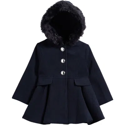 Rothschild Kids' Faux Fur Trim Hooded Coat In Blue