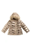 Rothschild Kids' Metallic Puffer Jacket With Faux Fur Trim In Gold