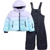 Rothschild Kids' Ombré Hooded Jacket & Bib Snowsuit Set In Blue