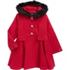 Rothschild Kids' Princess Coat With Faux Fur Hood In Red