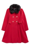 Rothschild Kids' Princess Faux Fur Collar Double Breasted Tweed Coat In Red