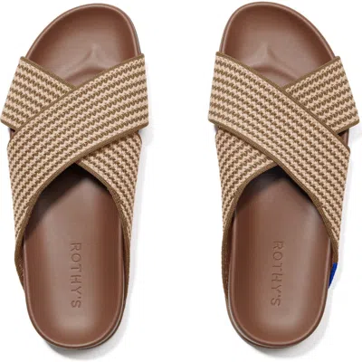Rothys The Weekend Slide In Brown/neutral In Wren Stripe