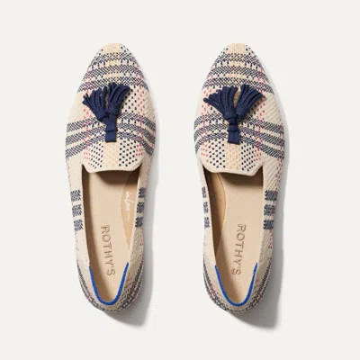 Rothys The Almond Tassel Loafer In White In Spring Plaid