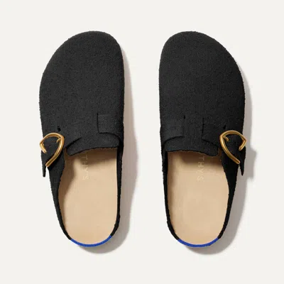 Rothys The Buckle Clog In Black/neutral In Soft Black Boucl