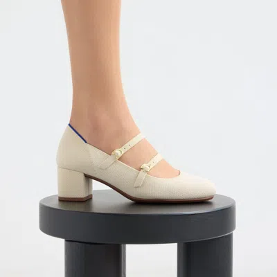 Rothys The Double Buckle Mary Jane Heel In White/neutral