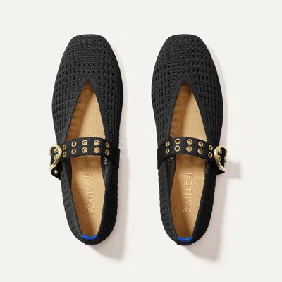 Rothys The Max Buckle Mary Jane In Black/neutral