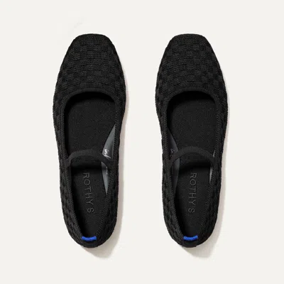 Rothys The Max Square Mary Jane In Black/neutral In Black Sand