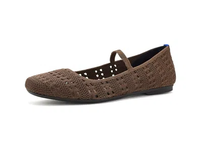 Rothys The Max Square Mary Jane Women's Dress Flat Shoes Cinnamon Crochet: 10.5 M In Brown