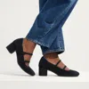 Rothys The Revelvet Double Buckle Mary Jane Heel In Black/neutral In Black