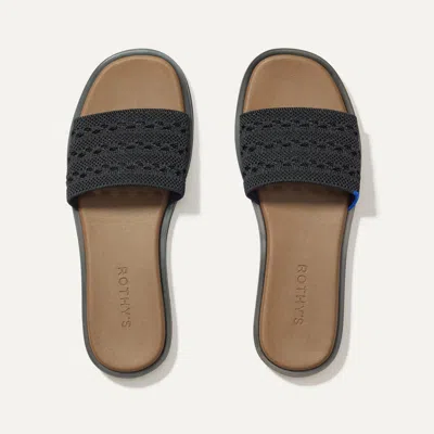 Rothys The Slide Sandal In Black/neutral In Black Crochet