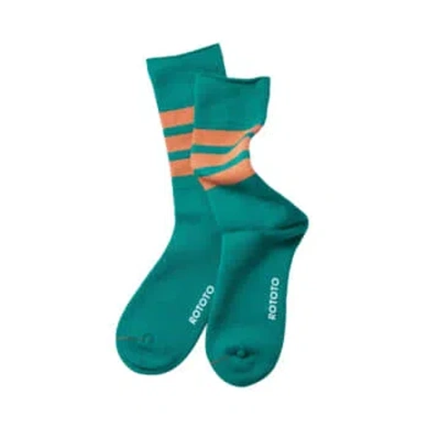 Rototo Fine Pile Striped Crew Socks Green / Orange