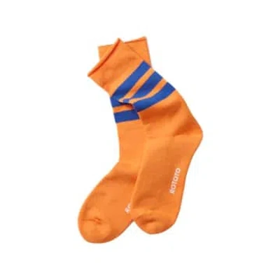 Rototo Fine Pile Striped Crew Socks Orange / Blue