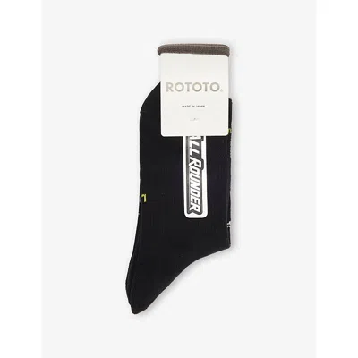 Rototo Mens Black R1550 Logo Cotton-blend Ankle Socks