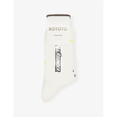 Rototo Mens Offwhite R1550 Logo Cotton-blend Ankle Socks In White