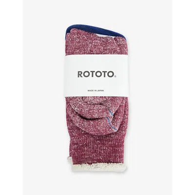 Rototo Mens Double-face Mid-calf Cotton-blend Socks Grape