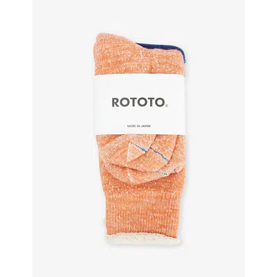 Rototo Mens Double-face Rolled-cuff Cotton-blend Knit Socks Orange