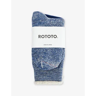 Rototo Mens Double-faced Crew-length Cotton-blend Socks Deep Ocean