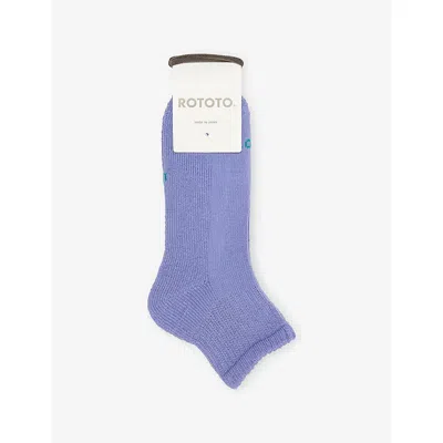 Rototo Mens Smalt Blue R1524 Logo Cotton-blend Ankle Socks In Purple