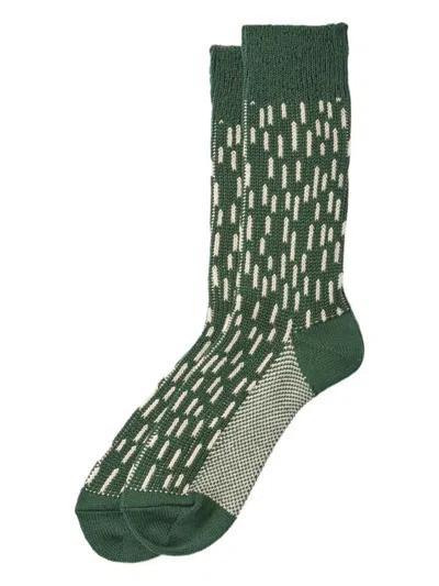 Rototo Raindrop Ribbed Socks In Green