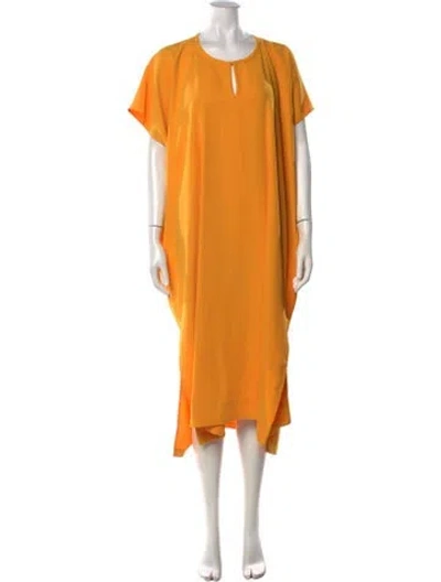 Pre-owned Roucha Crew Neck Midi Length Dress In Yellow