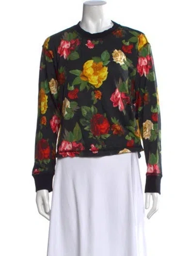 Pre-owned Roucha Floral Print Crew Neck Sweater In Black
