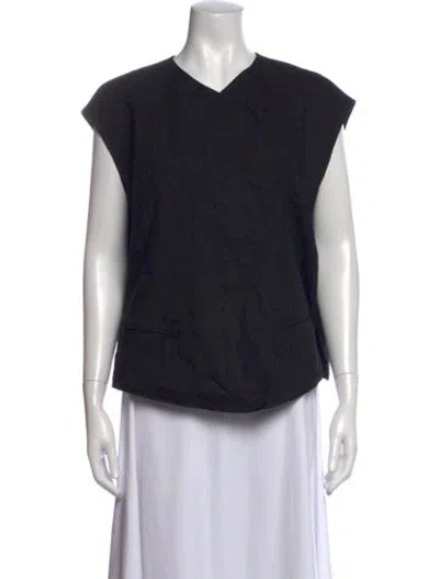 Pre-owned Roucha Linen V-neck Top In Black
