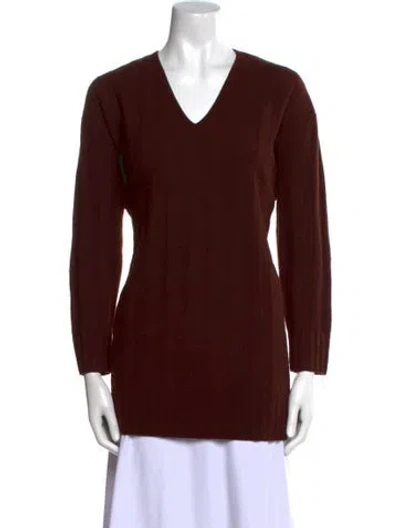 Pre-owned Roucha Merino Wool V-neck Sweater In Brown