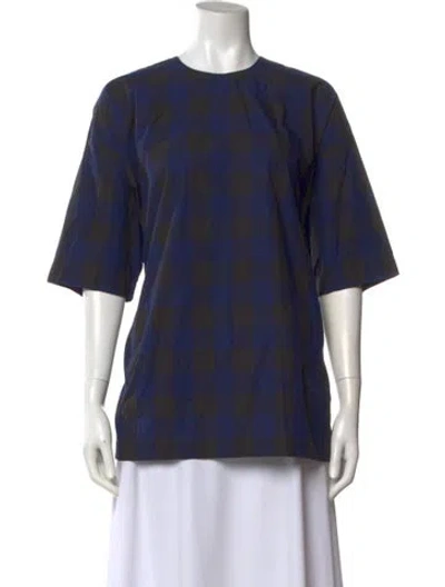 Pre-owned Roucha Plaid Print Crew Neck Top In Blue