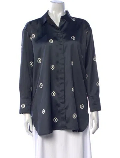 Pre-owned Roucha Printed Long Sleeve Button-up Top In Blue