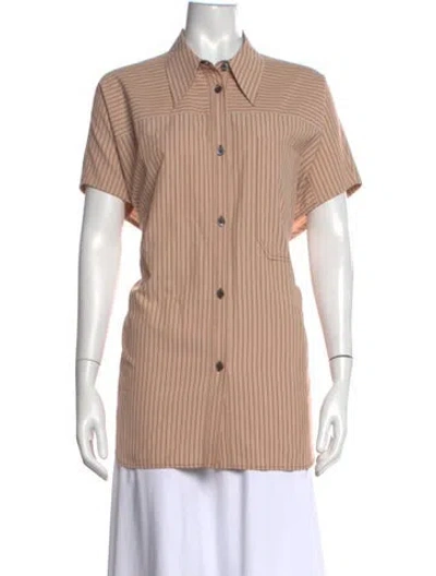 Pre-owned Roucha Striped Short Sleeve Button-up Top In Neutrals
