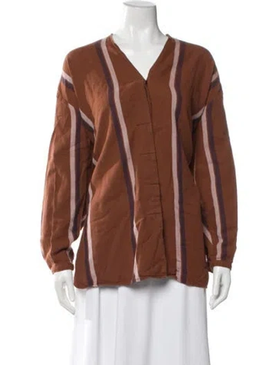 Pre-owned Roucha Striped V-neck Blouse In Brown