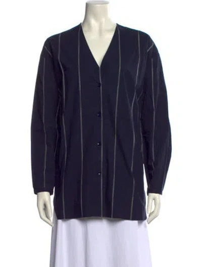 Pre-owned Roucha Striped V-neck Button-up Top In Blue