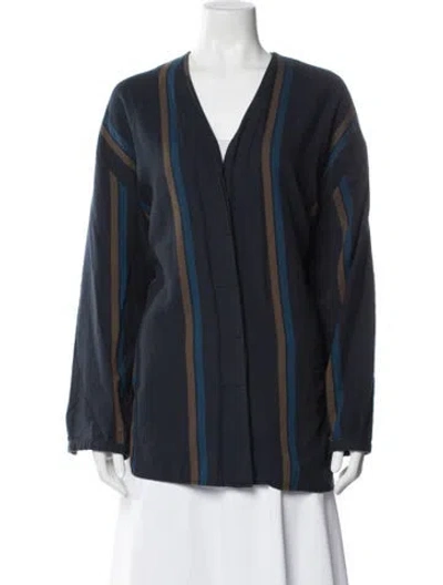 Pre-owned Roucha Striped V-neck Top In Blue