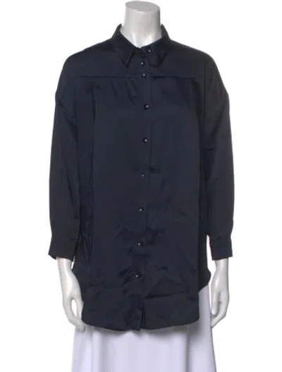 Pre-owned Roucha Three-quarter Sleeve Button-up Top In Blue