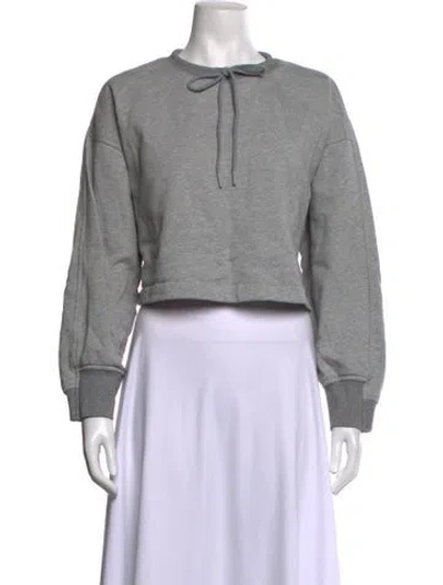 Pre-owned Roucha Tie Neck Long Sleeve Crop Top In Grey