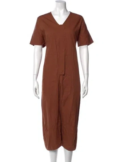 Pre-owned Roucha V-neck Jumpsuit In Brown