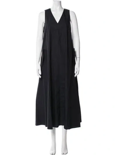 Pre-owned Roucha V-neck Long Dress In Black