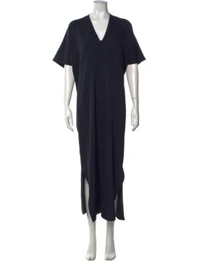 Pre-owned Roucha V-neck Long Dress In Blue