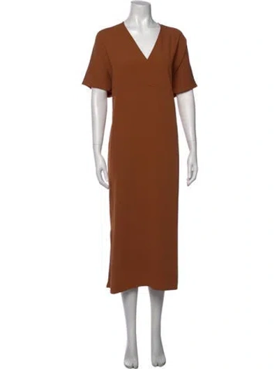Pre-owned Roucha V-neck Long Dress In Brown